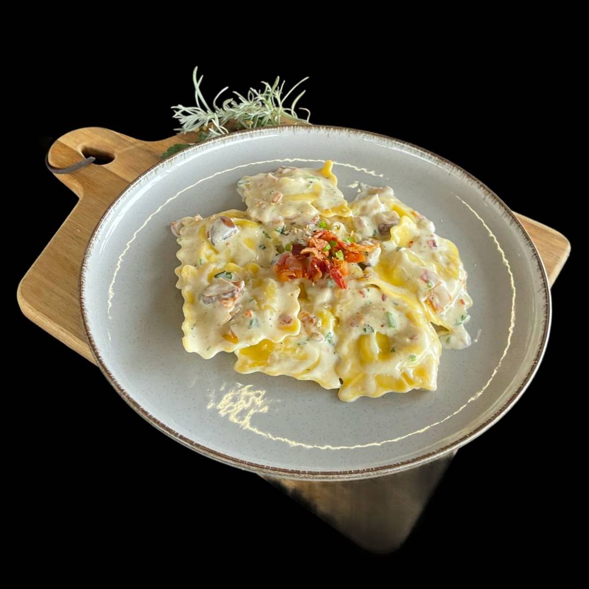 Crispy Bacon & Mushroom Ravioli 